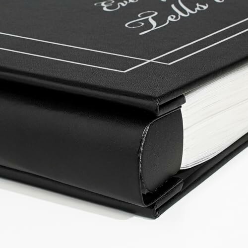 Close-up of a black hardcover book.