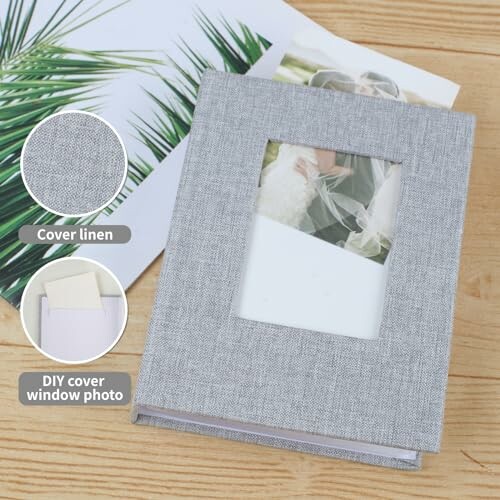 Gray linen DIY photo album cover with window