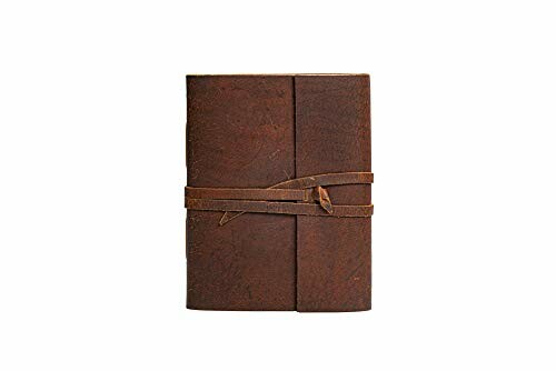 Brown leather-bound journal with strap