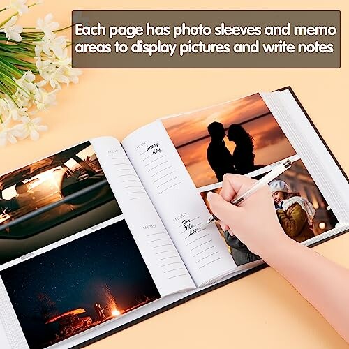 Photo album with sleeves and memo areas for pictures and notes.