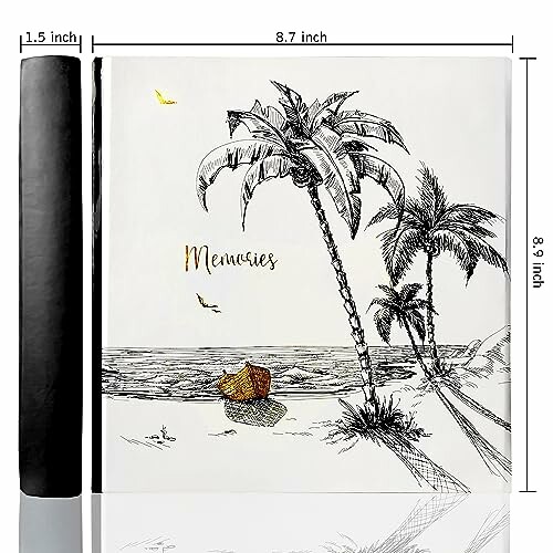 Scrapbook photo album with palm tree and beach design.