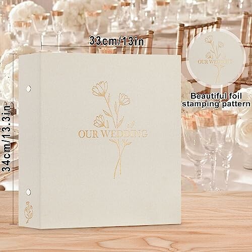 Lanpn's Wedding Photo Album with gold foil stamping on a table setting.