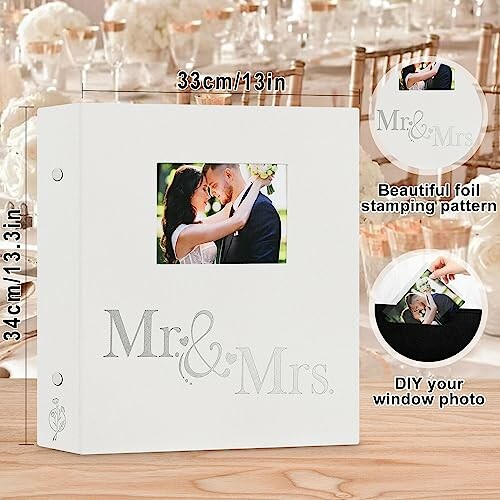 Wedding photo album with Mr. & Mrs. design and customizable window photo.